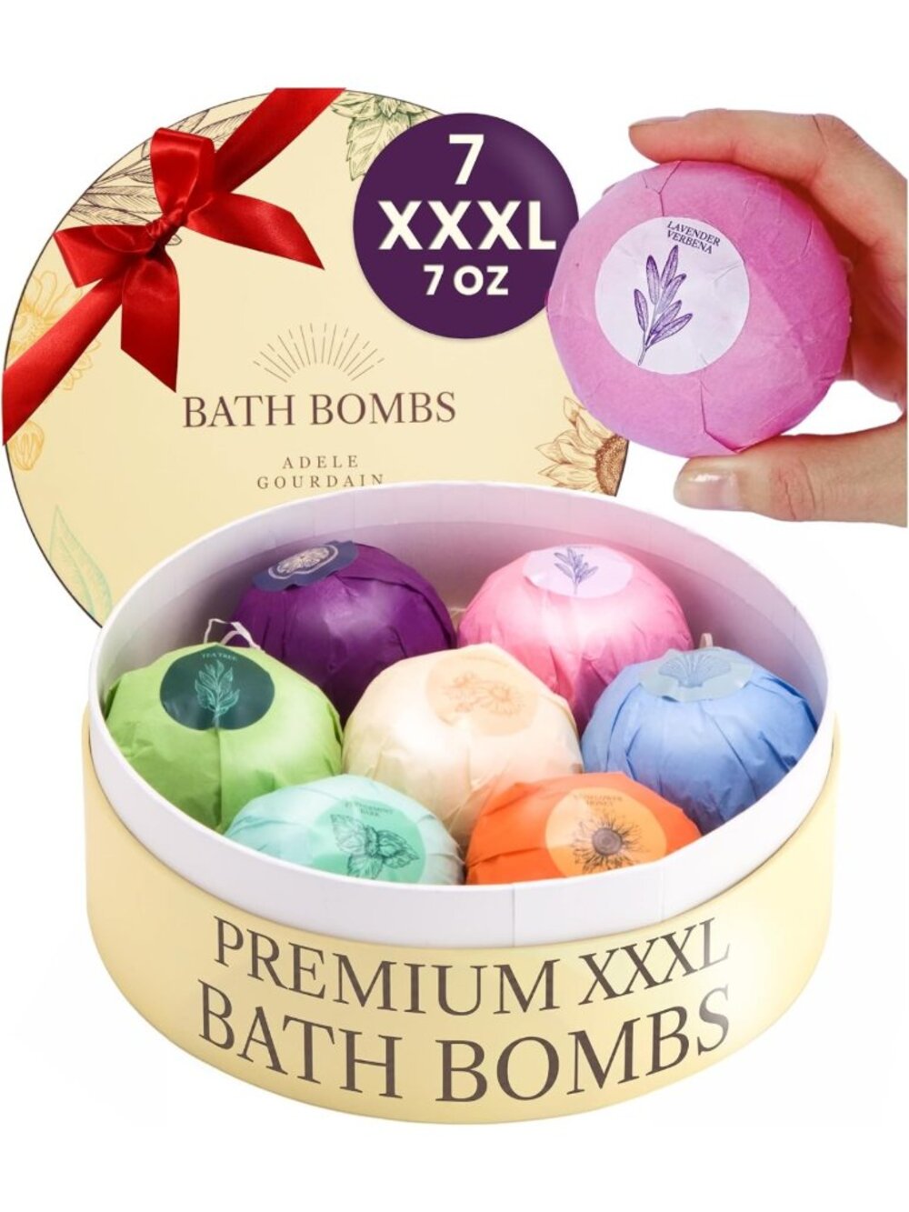 XXXL Large Bath Bombs Set - 7pc Spa Gift for Women, Relaxation & Self-Care